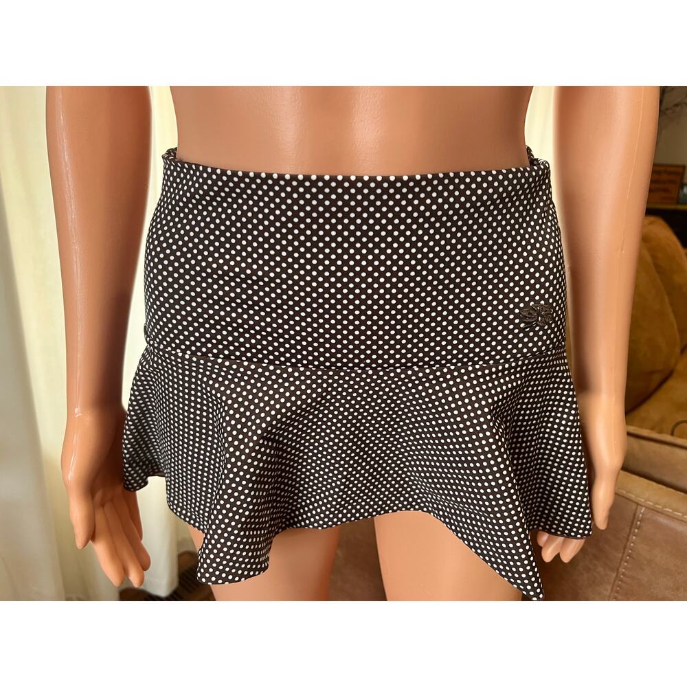 Brown Polka Dot Stretchy Ruffle Mini Skirt Twee Academia Preppy Y2K Flirty Small